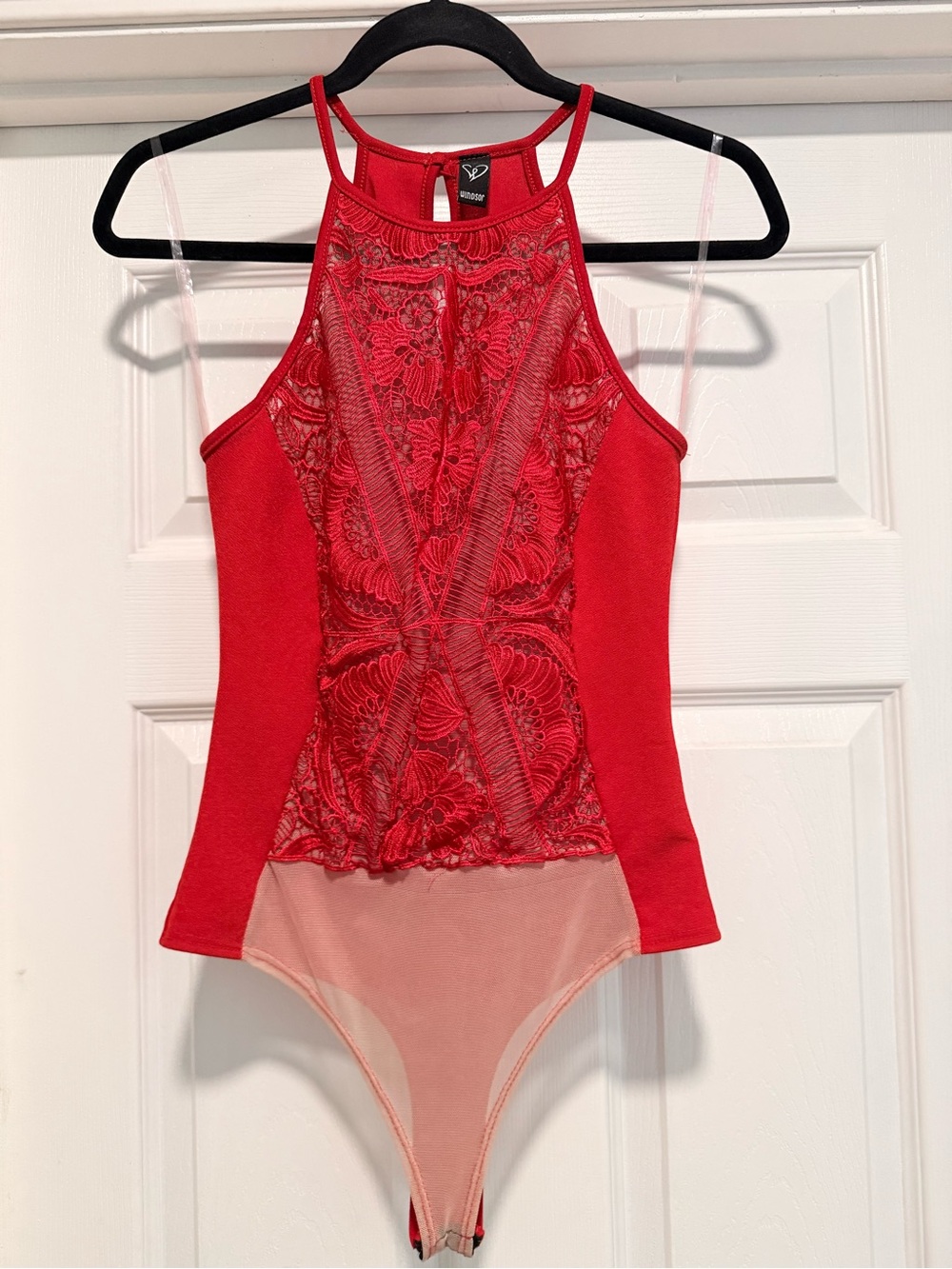 Windsor Red Lace High-Neck Bodysuit
